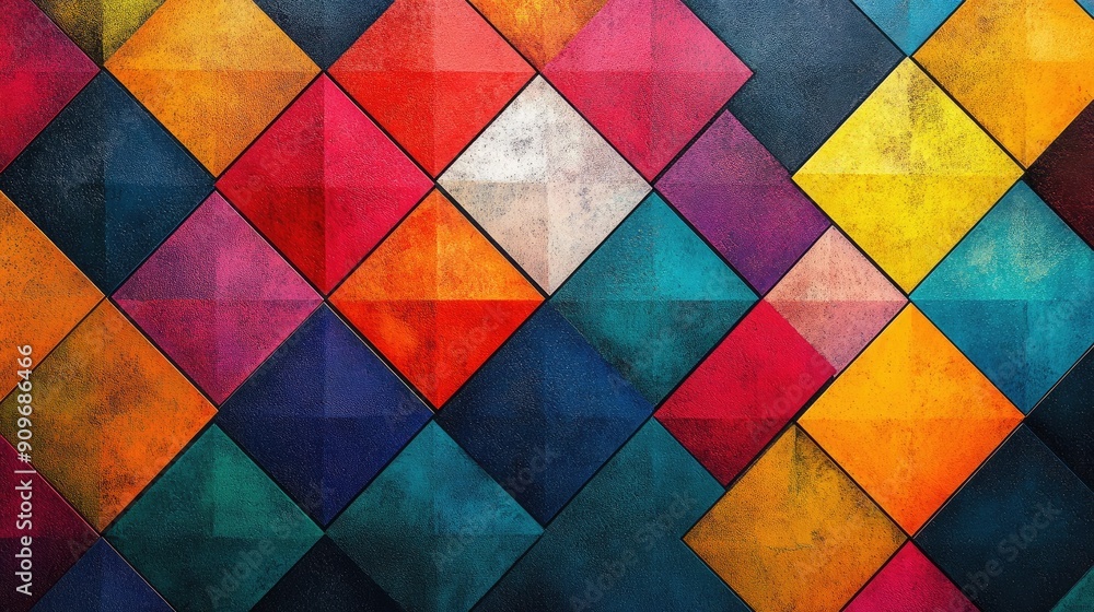 Poster vivid geometric patterns with bold colors, modern abstract design