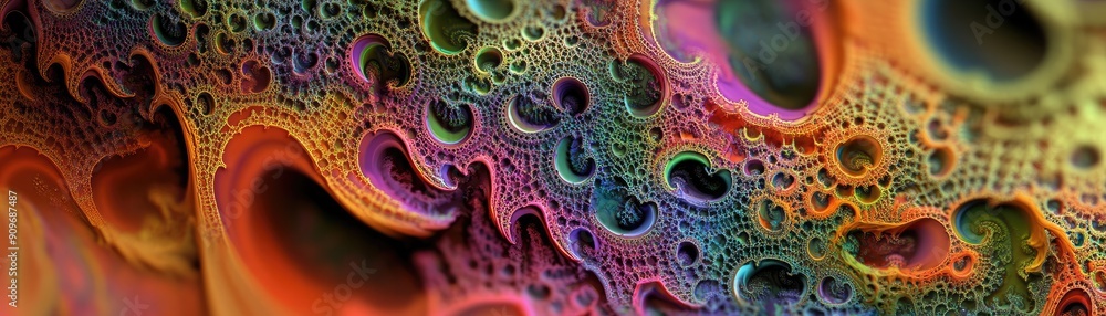 Poster 3d fractal patterns with vivid colors, complex abstract art