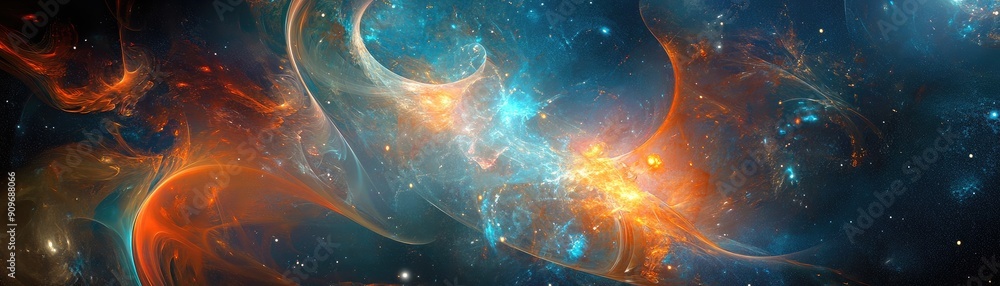 Poster abstract 3d shapes floating in space, digital art, futuristic