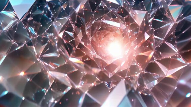 Close-up view of a sparkling diamond-like object with intricate facets and clarity