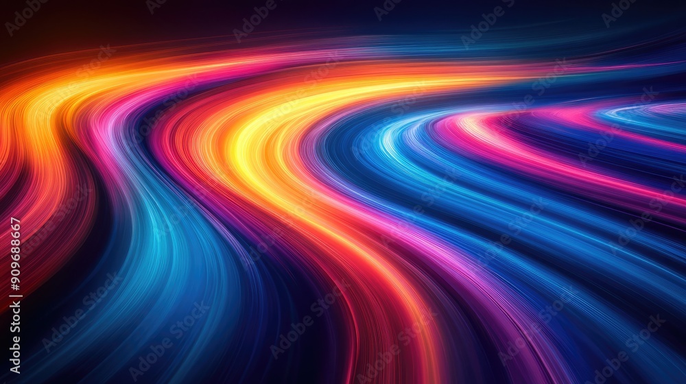 Poster colorful light trails creating abstract forms, dynamic and bright