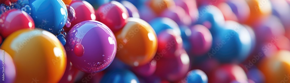 Poster multicolored 3d spheres in motion, playful and dynamic abstract