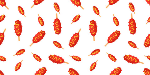 Sausage Illustration Seamless Pattern. Fast Food Sausage Seamless Pattern in Colorful Style. Vector Print For Fabric or Wallpaper.
