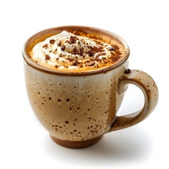 Obraz premium A Porcelain Mug Filled with Rich Caramel Macchiato on a White Background