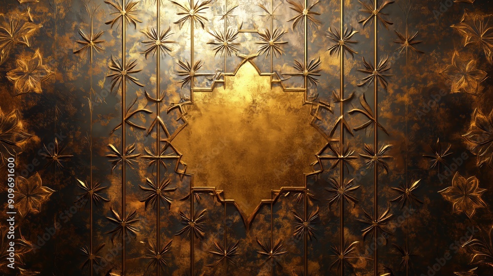 Wall mural A beautifully crafted wall panel showcasing elegant floral designs and a central golden motif