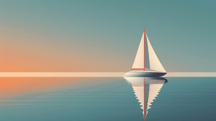 Fototapeta premium Sailboat sailing on calm water, minimal design with clean lines, straightforward and basic, plain 2D vector art