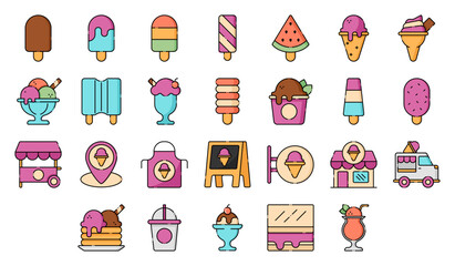 Ice Cream Icon Pack in Lineal Color Style Suitable for Web, Apps, Presentation, or Printable Meanings