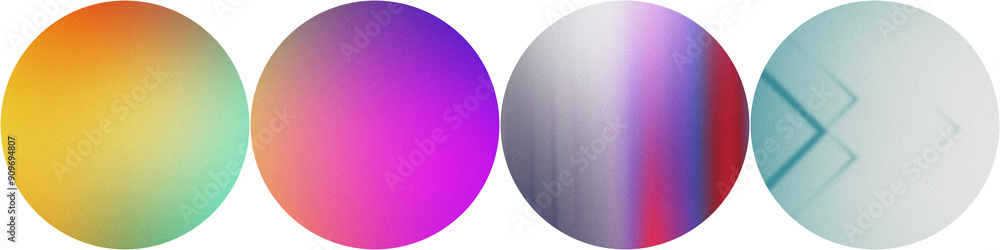 Poster Four vibrant gradient circles with a textured look on a clear background