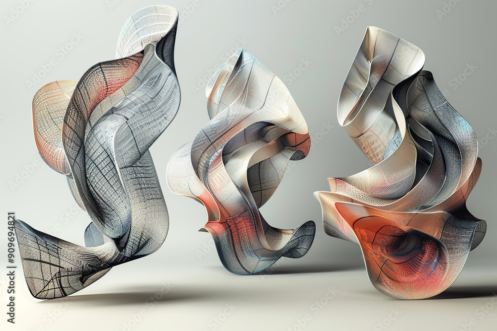 Aufkleber 3d abstract magical twisted objects, abstract geometric twisted elements background. concept circula