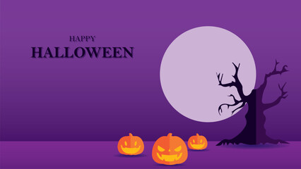 3D Halloween background design, with paper graphic style, Happy Halloween background with pumpkin lantern and moon, trick or treat