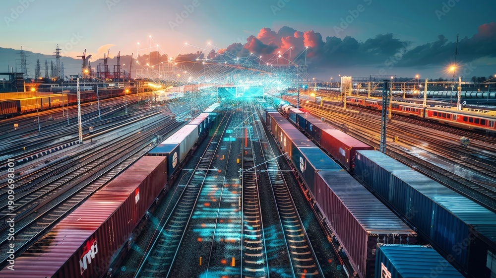 Poster rail yards with centralized dispatching and traffic control centers coordinate train movements and o