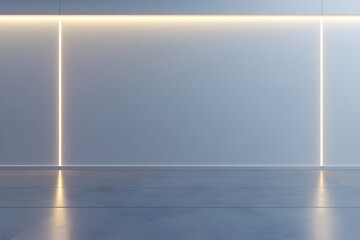 Empty gray minimalist interior background with led lights illuminating a clean wall room space