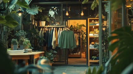 Naklejka premium Sustainable clothing store with eco-friendly products, symbolizing green retail