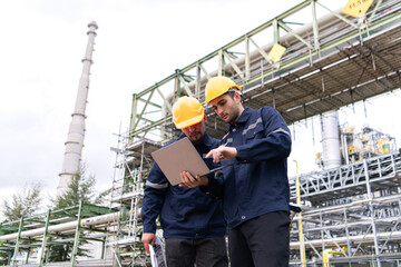 Both of Petroleum engineer is on a mission to inspect oil distillation at a huge oil refinery