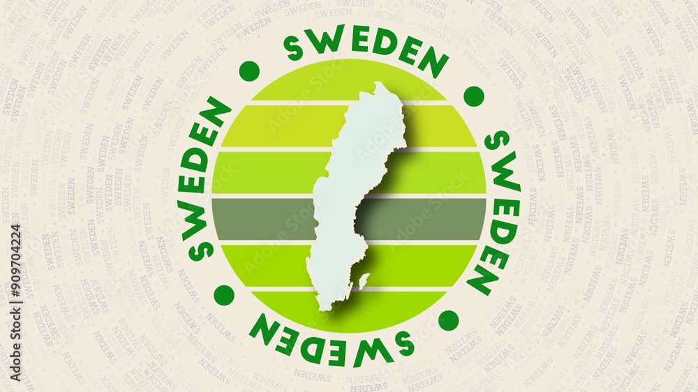 Poster sweden logo intro. badge with the circular name and map of country. appealing sweden round logo anim