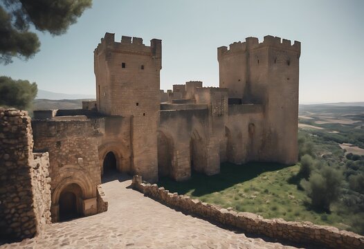 Santiuste province Spain Castle located origin Guadalajara moorish Riba Travel Spring Building Wall Architecture Old Europe Day Drone Medieval Fortification Fortress Ancient Sight