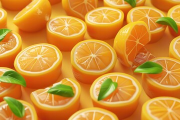 Fototapeta premium Vibrant 3D Plasticine Citrus Slices Background - Perfect for Summer Designs and Print Materials