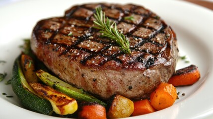 Grilled Steak with Rosemary and Roasted Vegetables