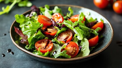 Fresh Green Salad with Cherry Tomatoes and Balsamic Dressing
