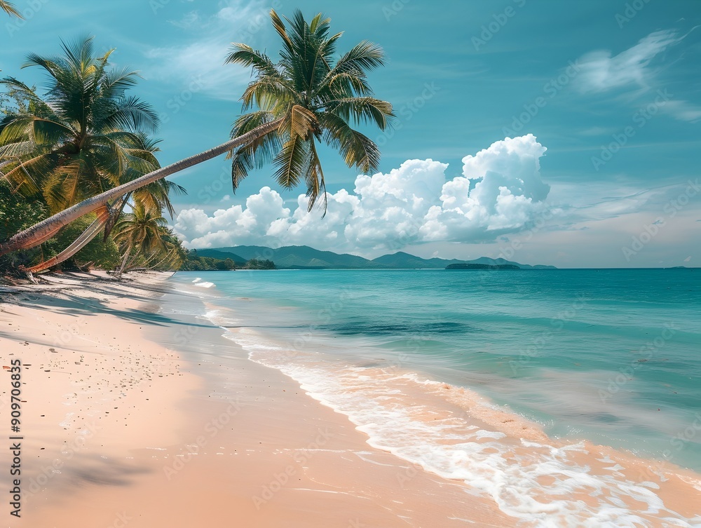 Canvas Prints Breathtaking Tropical Beach Oasis on Koh Samui Thailand with Swaying Palm Trees and Turquoise Ocean Waves