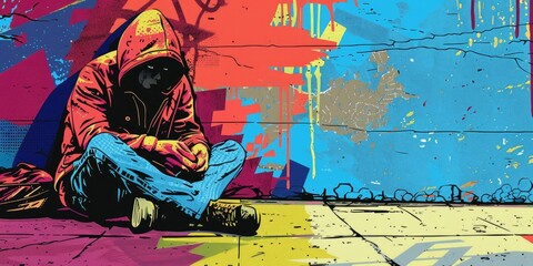 Graffiti-Inspired Illustration of Homelessness