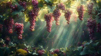 Fototapeta premium Fresh Grapes in a Lush Green Vineyard, Perfect for Wine and Fruit Lovers Generative AI
