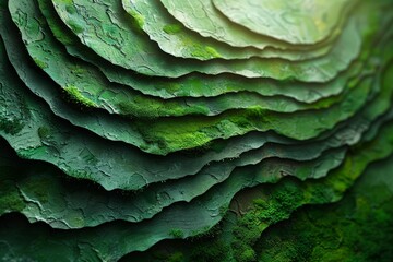 Fototapeta premium Green textured layers resembling natural landscapes in a close-up view, perfect for nature-inspired designs.