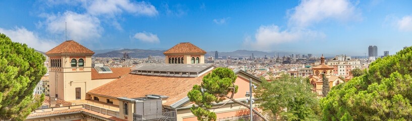 Panoramic view over the city of Barcelona from Jardins Miramar