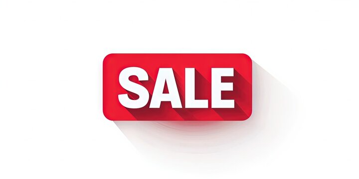 Minimalistic "SALE" badge, bold sans-serif font, vibrant red color, flat design on white background 