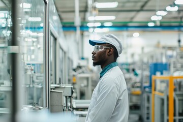 Fototapeta premium Portrait of a factory production supervisor ensuring compliance with regulations, Generative AI 