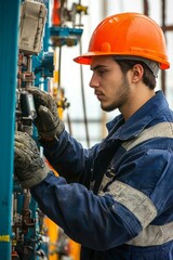 Portrait of an oil rig worker conducting a safety check, Generative AI 