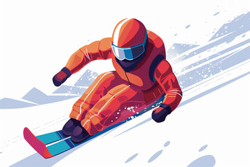 Naklejka premium Dynamic Winter Sports Action Featuring a Female Luge Athlete Racing Down the Slopes in a Vibrant Snowy Setting