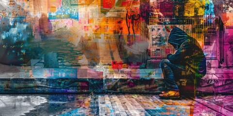 Graffiti Wall with Homeless Person