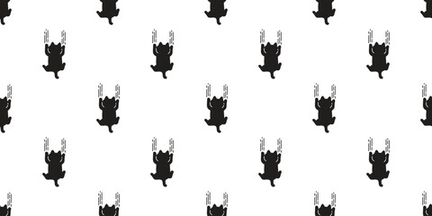 cat seamless pattern black kitten scratch hanging calico neko vector cartoon pet doodle tile background gift wrapping paper repeat wallpaper scarf isolated illustration design