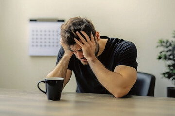 worried person sitting in the office in front of the calendar