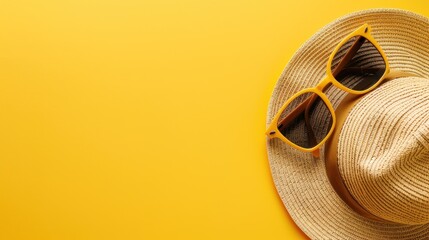 Obraz premium Summertime Essentials: Sunglasses and Straw Hat