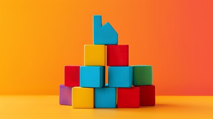 Obraz premium Abstract figure of a house made of children colorful cubes isolated on colorful background