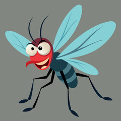 Funny mosquito cartoon. Mosquito vector flat icon. Cute cartoon mosquito isolated vector illustration. Bloodsucker mosquito insect color icon.
