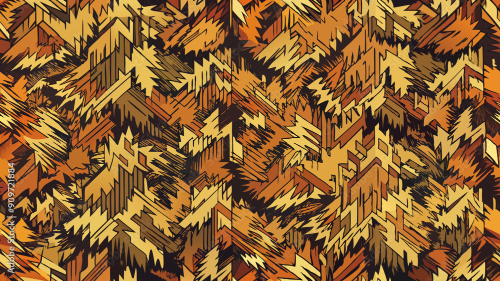 Poster seamless repeat pattern of abstract texture in autumn colours, warm, jagged shapes