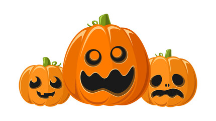 Cute Jack O Lantern Friends, Silly Halloween Pumpkins with Funny Faces, Creepy Spooky Scary Decorations