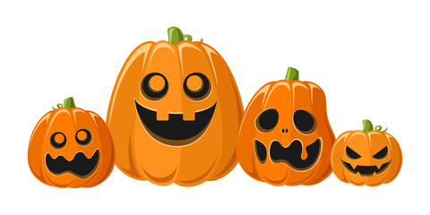 Cute Jack O Lantern Friends, Silly Halloween Pumpkins with Funny Faces, Creepy Spooky Scary Decorations