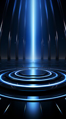 Futuristic stage podium blue black colour stripe