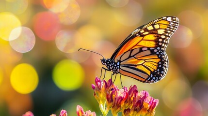 Fototapeta premium Beautiful monarch butterfly on vibrant pink flowers