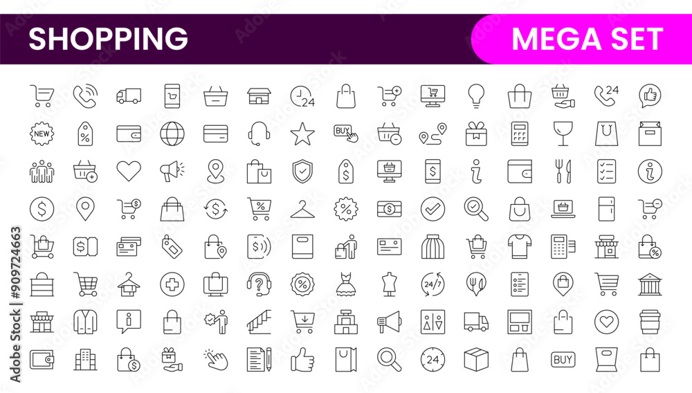 Poster set of shopping cart icons. collection of web icons for online store, from various cart icons in var