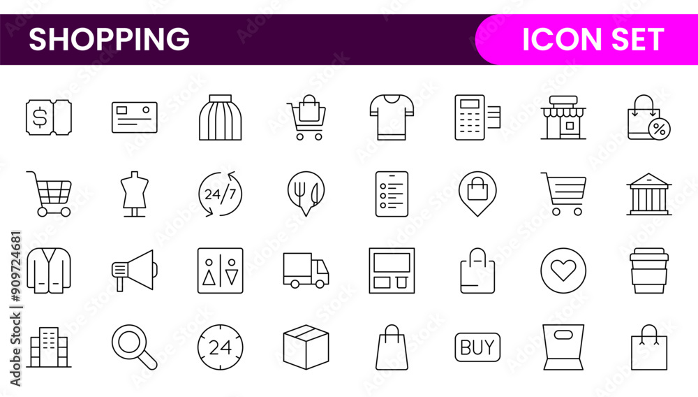 Poster set of shopping cart icons. collection of web icons for online store, from various cart icons in var