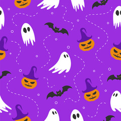 Halloween seamless pattern with flat and simple design
