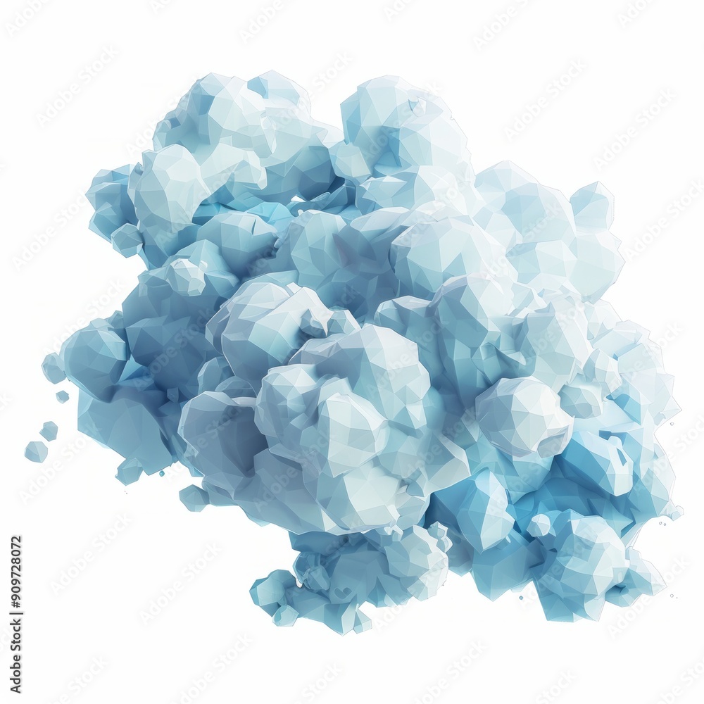 Wall mural 3D Render, Low Poly style of majestic stratocumulus clouds, on isolated white background, Generative AI