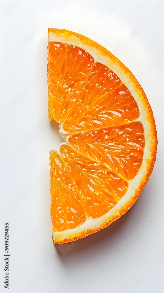 Sticker Freshly Sliced Bright Orange Citrus Wedges on Clean White Background with Copy Space