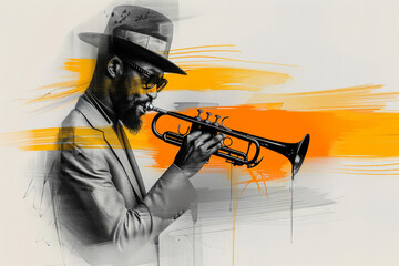 Jazz Trumpeter with Halftone and Color Splash