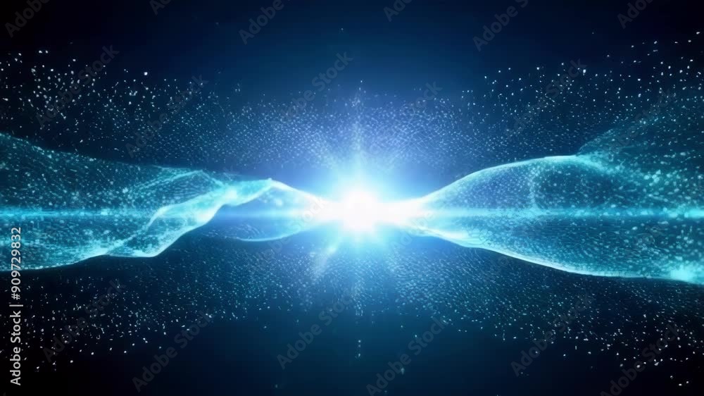 Poster an ethereal visualization of energy waves converging in a bright burst, emphasizing dynamic motion a